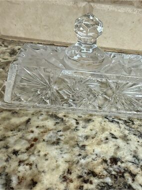 Clear Crystal Butter Dish with Faceted Lid